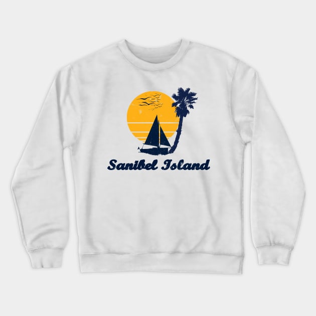 Sanibel Island. Sunset Palm Tree Sailor Bot Summer Design Crewneck Sweatshirt by FromHamburg